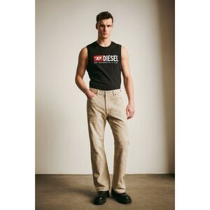 Diesel Industry Cream Leather Straight Pants Trousers  Mens Size 36